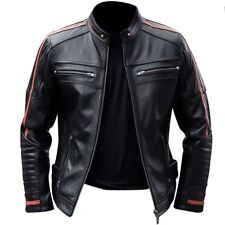 Mens Real Leather Biker Jacket Cafe Racer Motorcycle Black Genuine Leather Coat