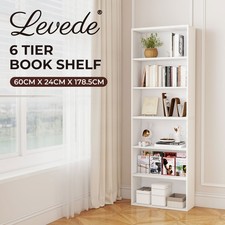 Levede Slim 6 Tier Bookshelf Narrow Bookcase  Storage Shelf Organizer Unit White