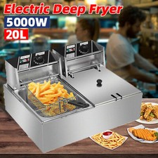 20L 5000W Commercial Electric Stainless Steel Twin Dual Tank Deep Fryer Fat Chip