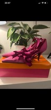 Carvela Vintage Fushia Fabric Heeled shoes with ankle wrap satin ribbon.