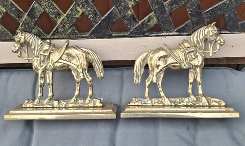 Pair vintage brass horses - brass,