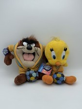 Looney Tunes Tweety Pie Tazmanian Devil Football Plush Soft Toy 1998 Vintage x2