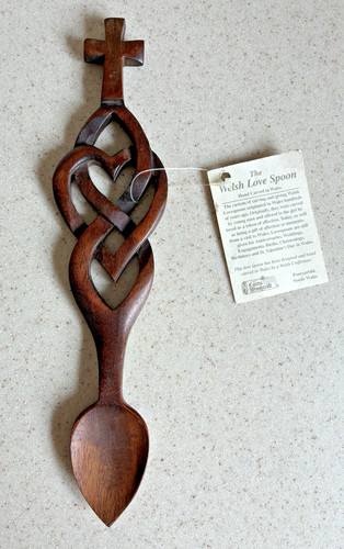 Carved welsh wooden love spoon - carved,