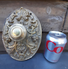 Antique door bell backplate 8.5" X 6.5" with replacement pull knob and spring