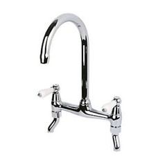 Kitchen Sink Mixer Tap Dual Flow Double Lever Swivel Spout Deck Chrome 7bar