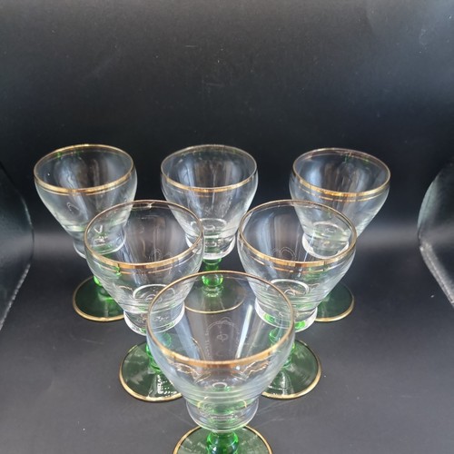 Green stemmed liquer - stemmed, glasses