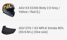 AGV K3 Birdy, motorcycle helmet, comes with new smoked visor- Used size- L