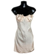 Pretty Little Thing Satin Mini Dress Blush Gold Strapless Women’s UK Size 8