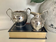 Antique Mid 19th C.  Silver Plated Milk Jug & Sugar Bowl by ATKIN BROTHERS c1857