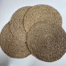 4 x Round Woven Seagrass Placemats Rustic Dining Table Place Setting 36cm Dia