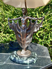 ART DECO/NOUVEAU TABLE LAMP ELEGANT LADY FIGURINE BRONZE FINISH RESIN LAMP 2002