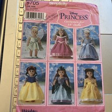 SIMPLICITY DOLL PATTERN 5705 DISNEY PRINCESS 18" Clothes Dresses Uncut Vintage