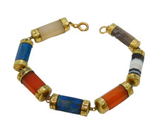 Victorian Scottish Gold Plated & Mixed Agate Cartridge Bracelet Antique c1860