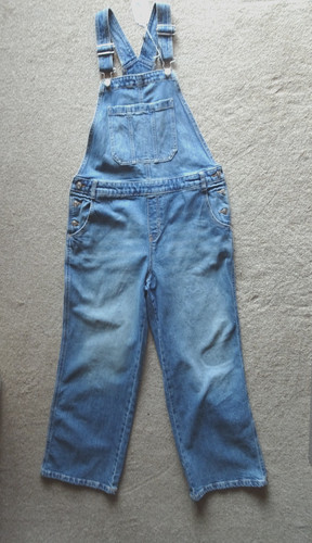 Mid blue denim dungarees wide - denim, ,wide