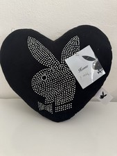 Y2K 00’s Playboy Bunny Black Heart And Diamanté Logo Cushion BNWT