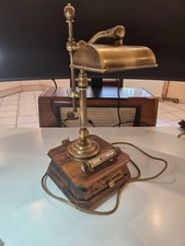 Heavy Wooden Banker’s Lamp with Brass Shade - Vintage Antique Style Desk Light