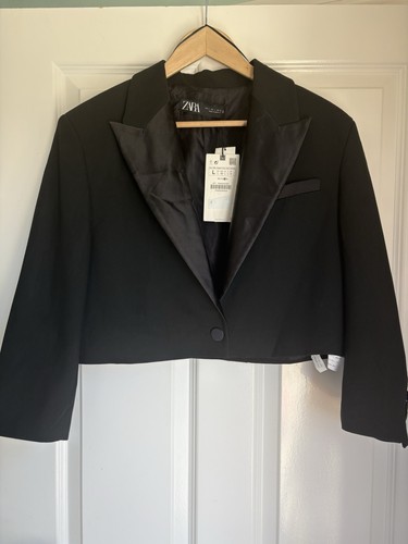 Zara black cropped satin - zara,