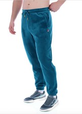 Fila Vintage Men's Eddie Velour Track Pant Retro Deep Lagoon Tracksuit Bottoms