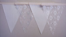 VINTAGE Fabric Bunting IVORY & IVORY LACE Wedding Party Decoration 4mt or more