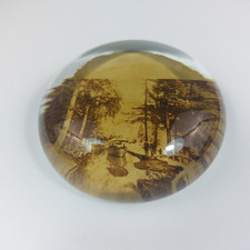 Vintage ( possibly antique)  Glass Dome 160gr Paperweight – Sepia Scenic Image –