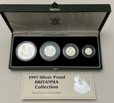 Stunning 1997 FIRST YEAR SILVER PROOF BRITANNIA 4 COIN SET -  BOX AND COA