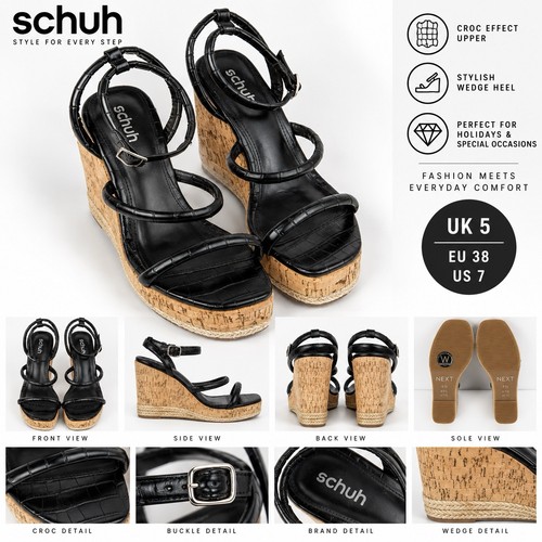 Schuh wedge sandals black - schuh, uk