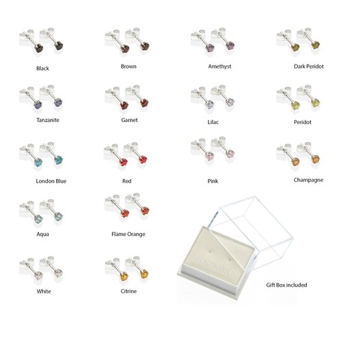 Sterling silver 3mm crystal - cz,
