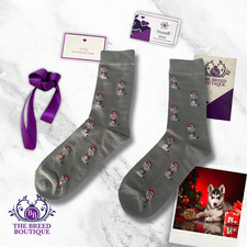 SIBERIAN HUSKY CHRISTMAS SOCKS 2 x PAIRS UNISEX ONE SIZE FIT UK 5-11 EU 38-46