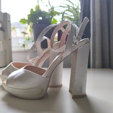 Be Mine Wide Fit Bridal Vanyaa platform sandals in ivory satin, UK 5