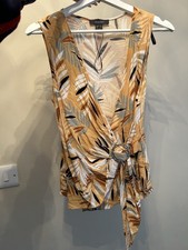Primark Yellow leaf print wrap over ring top size 12