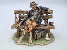 Capodimonte Hobo On Bench Figurine Ornament Porcelain Bird and Bench Damaged