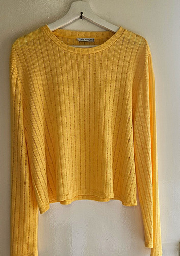 Zara yellow rib - crew, neck