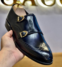 Handmade black leather monk - black,