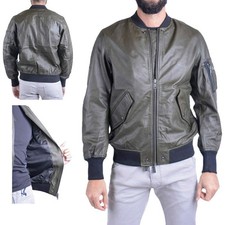 DIESEL L PARKER Mens Leather Jacket Olive Casual Quilted Winter Bomber Jacket