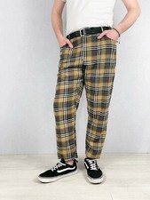 Mens Bespoke Slim Fit Tartan Check Sta Press Style Trousers - Black & Brown