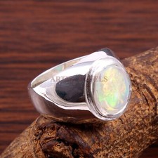 Natural Opal Gemstone with 925 Sterling Silver Ring for Men's #1337