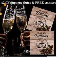 PERSONALISED CHAMPAGNE FLUTES GLASSES NEW HOME CHRISTMAS MARRIED ENGAGED MR MRS