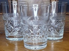 Thomas Webb High Quality Lead Crystal Tumblers x3 Blaze & Star Pattern H10.5cm