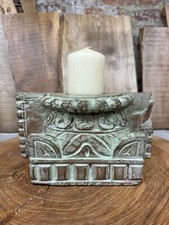 Rustic Church Candle Holder / Indian Pillar Base Holder / Farmhouse Decor Green