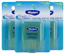 3x Wisdom Extra Minty Mint Fluoride Dental Wood Sticks 100 Woodsticks