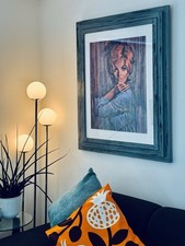 Large Louis Shabner "Sara" Print in Solid Wood Mid-Century Stepped Frame