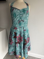 Nomads Ladies Green Patterned Cotton Halter Neck Dress Size 10. Great Condition.