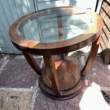Vintage Indonesian teak glass topped table. House Clearance