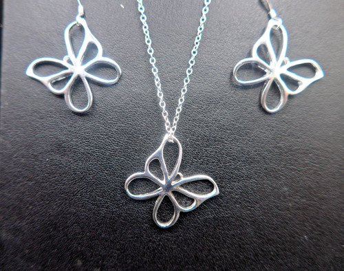 Silver butterfly necklace and - butterfly,
