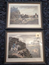 Antique Howitt Pair Hunting Prints Framed, 1799, Snipe,Grouse Shooting, 8.5"-7"