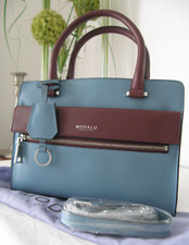 MODALU!!! BLUE & BURGUNDY GENUINE LEATHER ERIN TOTE X BODY & LONG STRAP NWOT