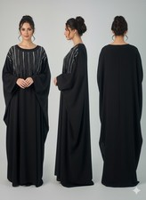 Ladies Luxe Embellished Black Kaftan Abaya Batwing long dress Modest Wear