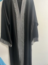 Elegant Black And Silver Saudi Abaya With Rhinestones And Scarf Roughly 58inches