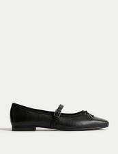 Marks & Spencer Womens Black Leather Flat Ballerina Shoes - M&S
