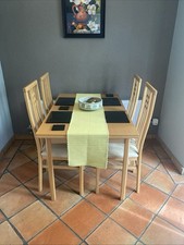 Foldable Dining Table with 4 High-Back Chairs Set Drop Leaf, Padded